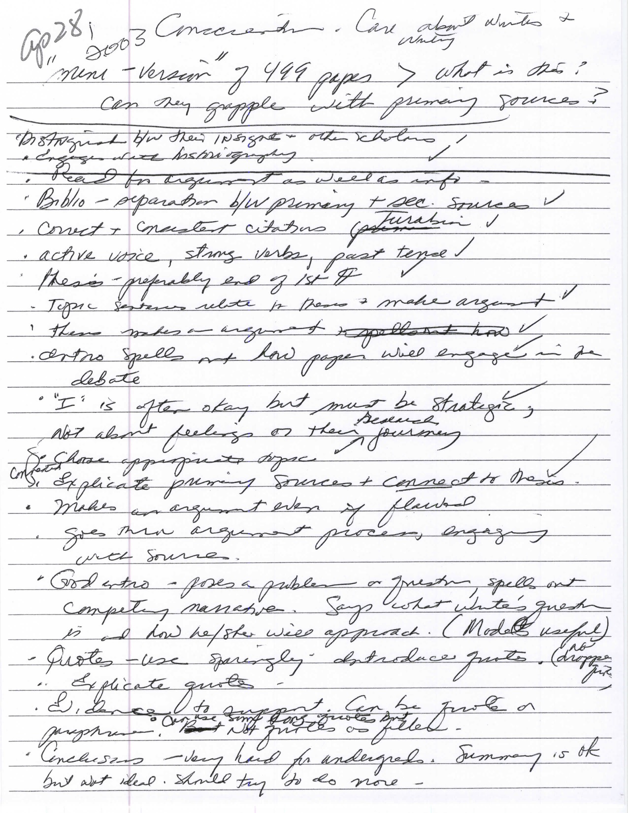 April 29, 2003 Handwritten note